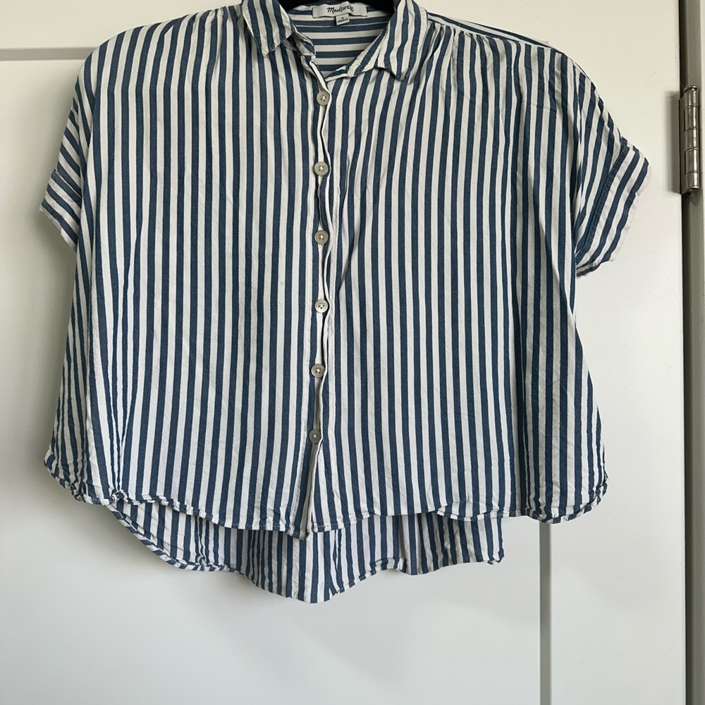 Blue and White Striped Button-Up Shirt